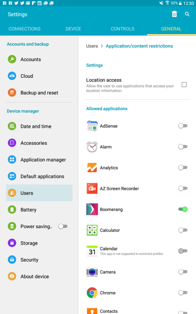 Android Restricted User Account