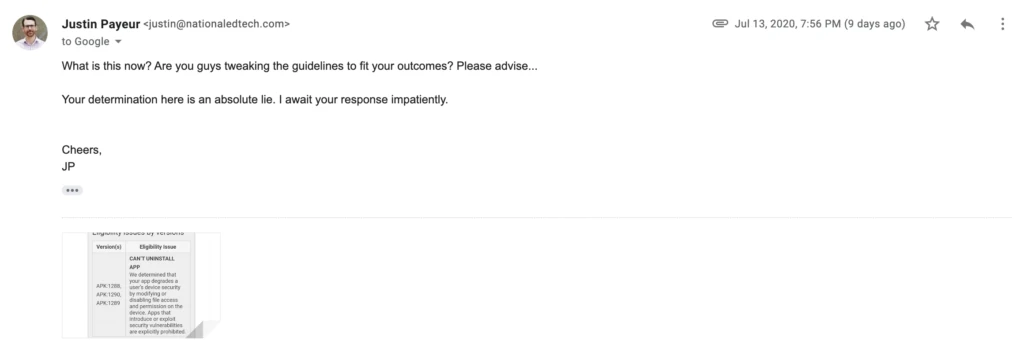 07132020 - Rejection feedback request to Appeals