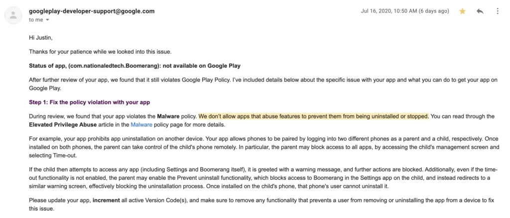 07162020 - Boomerang now has a Malware violation
