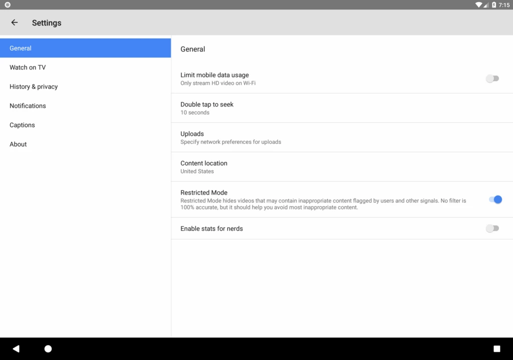 Android YouTube Restricted Mode