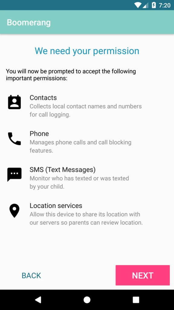 Boomerang child permissions