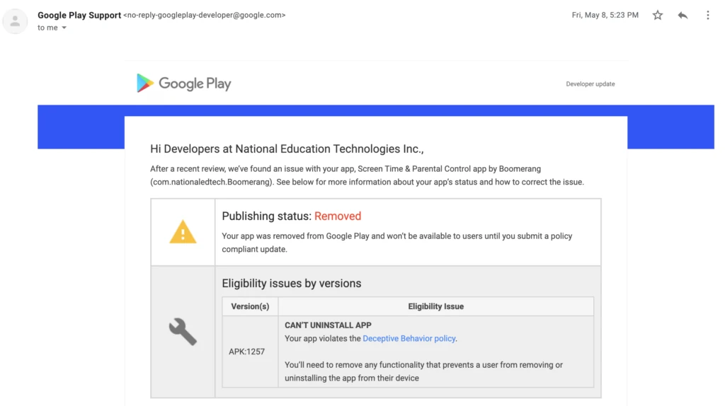 Notification from Google Play