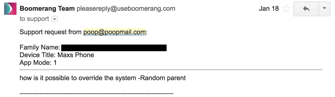 Kid support email request