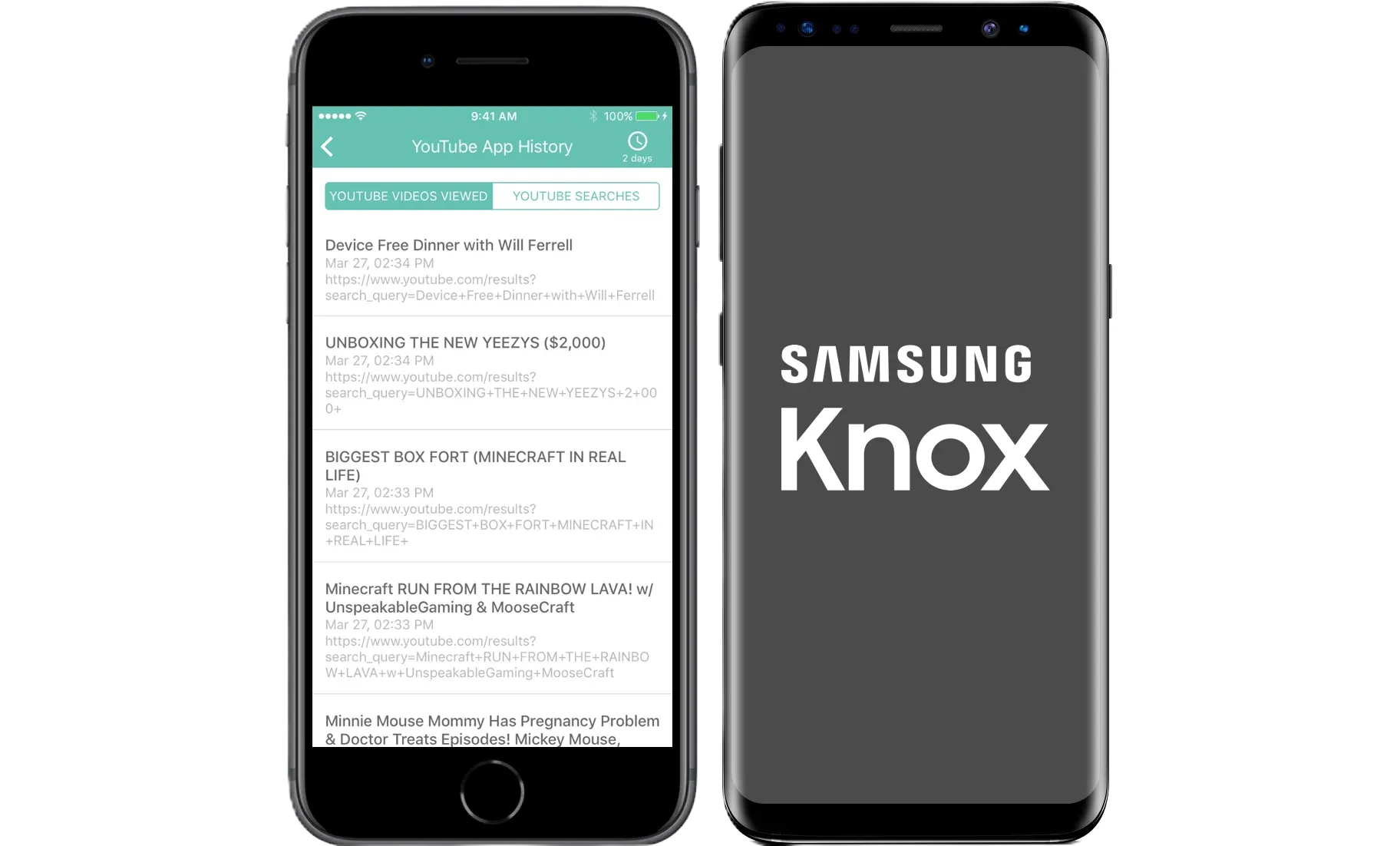 Samsung S8 - Knox + Apple Parent Mode YouTube History 2x